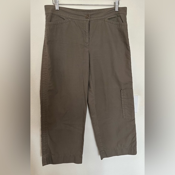 Eileen Fisher Women’s Capri Pants Tan Cargo 100% Cotton Pockets Size M - Picture 1 of 10
